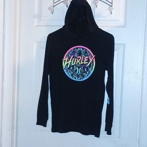 Hurley Hooded Black Long Sleeve T-shirt with Colorful Logo